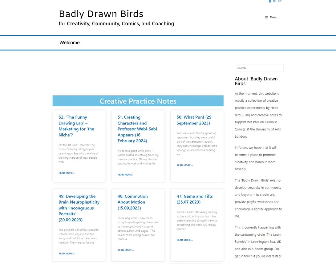 Badly Drawn Birds creative portfolio and comics WordPress website