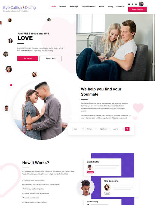 Bye Catfish Dating - A Dating site by Spa Web Design