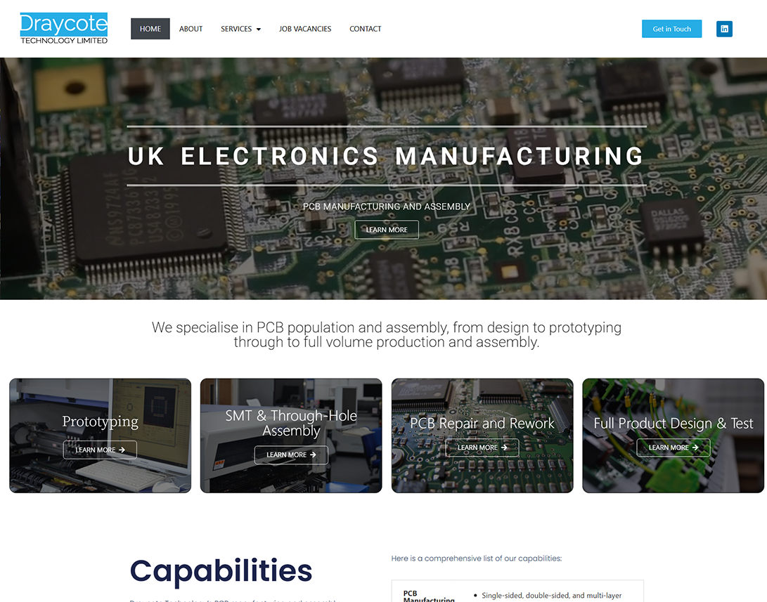 Draycote Technology UK electronics manufacturing WordPress website