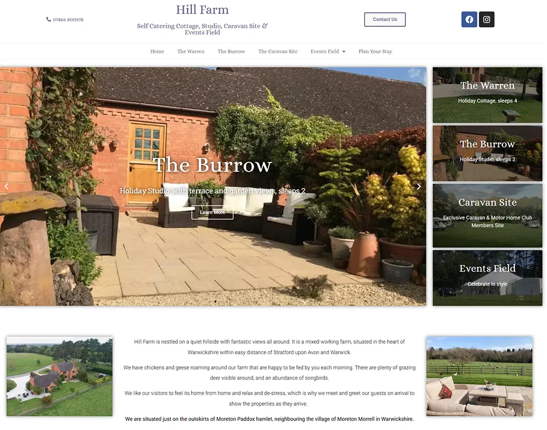 Hill Top Farm holiday accommodation WordPress website