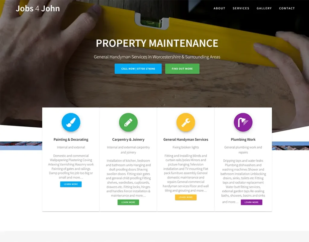 Jobs 4 John property maintenance WordPress website