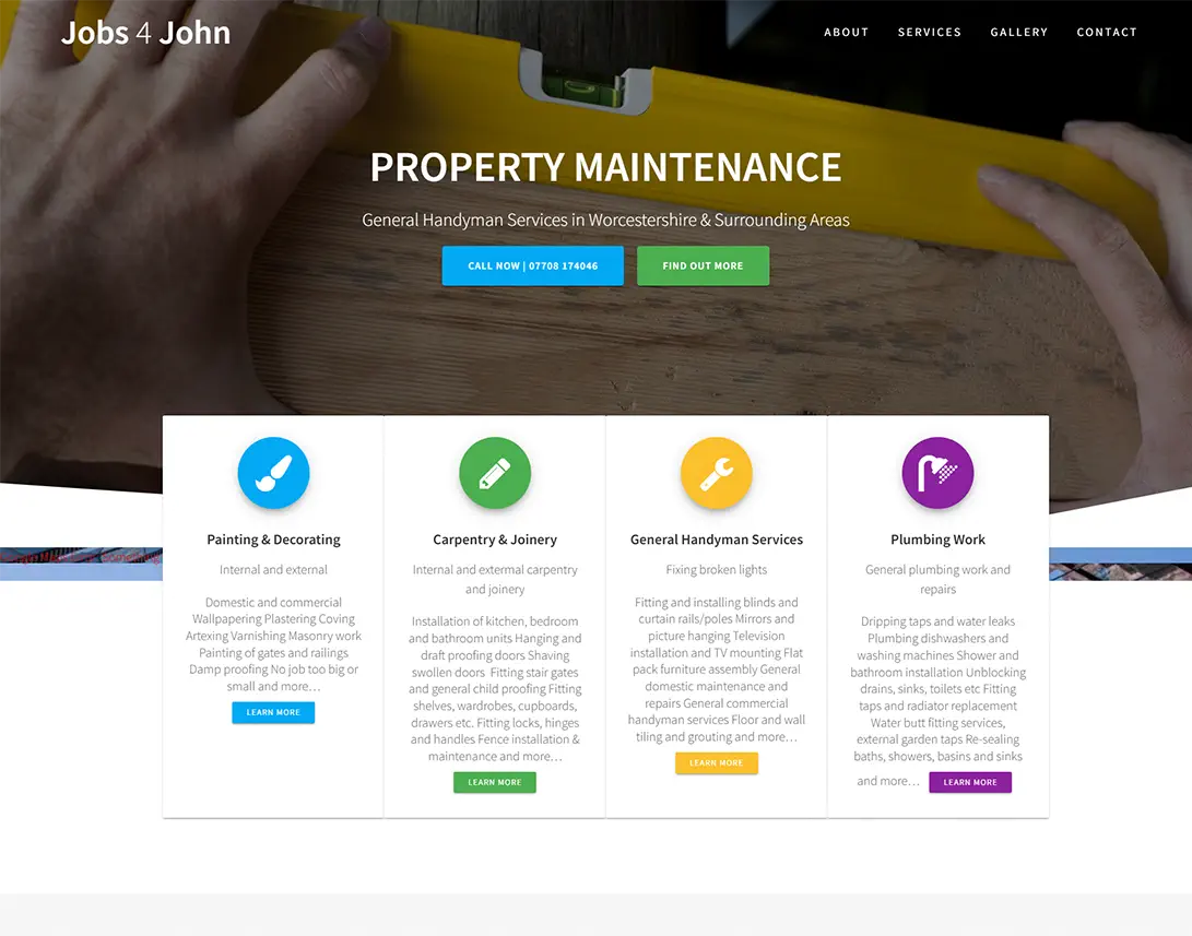 Jobs 4 John property maintenance WordPress website