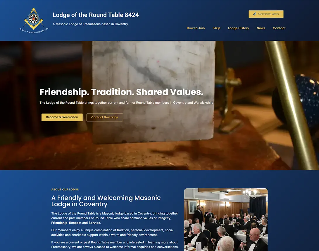 Lodge of the Round Table 8424 WordPress website designed by SPA Web Design