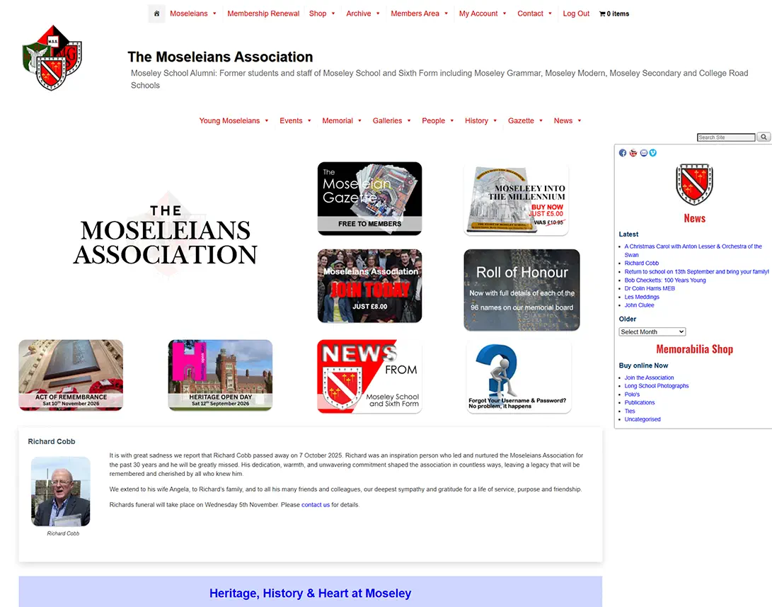 The Moseleians Association membership WordPress website