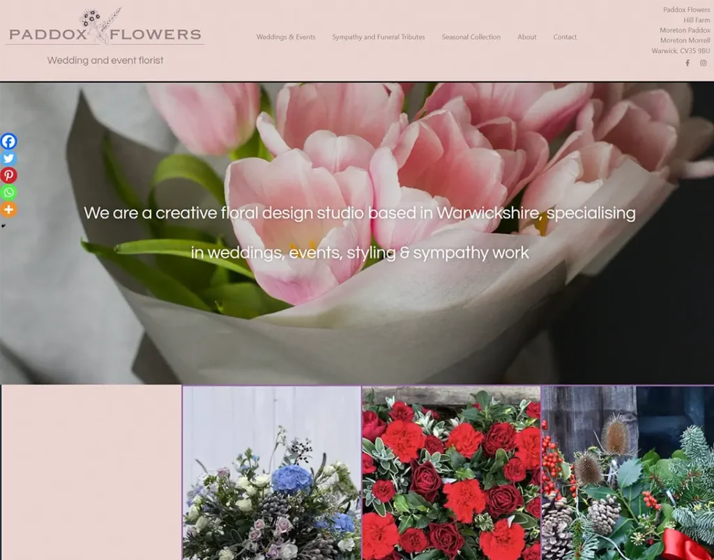 Paddox Flowers wedding and event florist WordPress website
